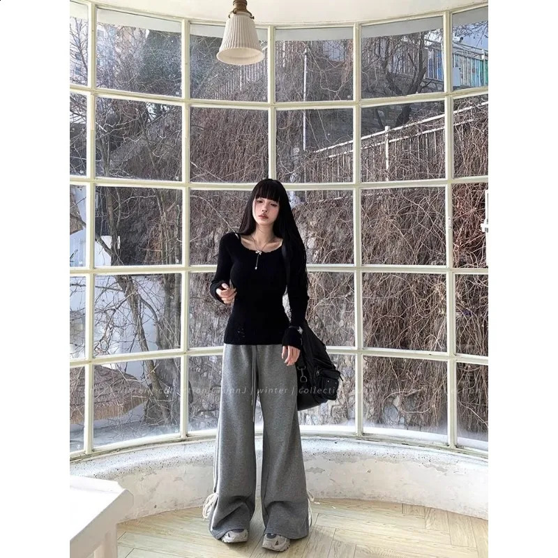 Deeptown Hollow Out White Womens Sweater Slim Long Sleeve Knitwear Korean Fashion Pullovers Spring Coquette Jumper Casual 240824