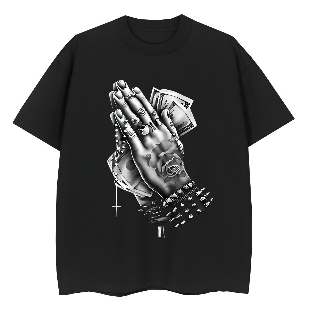 Cool Design T-Shirts 230g 100% Cotton hands Street DIY Anime Short Sleeve Soft Men Tops Tees New Arrival Tee Shirt