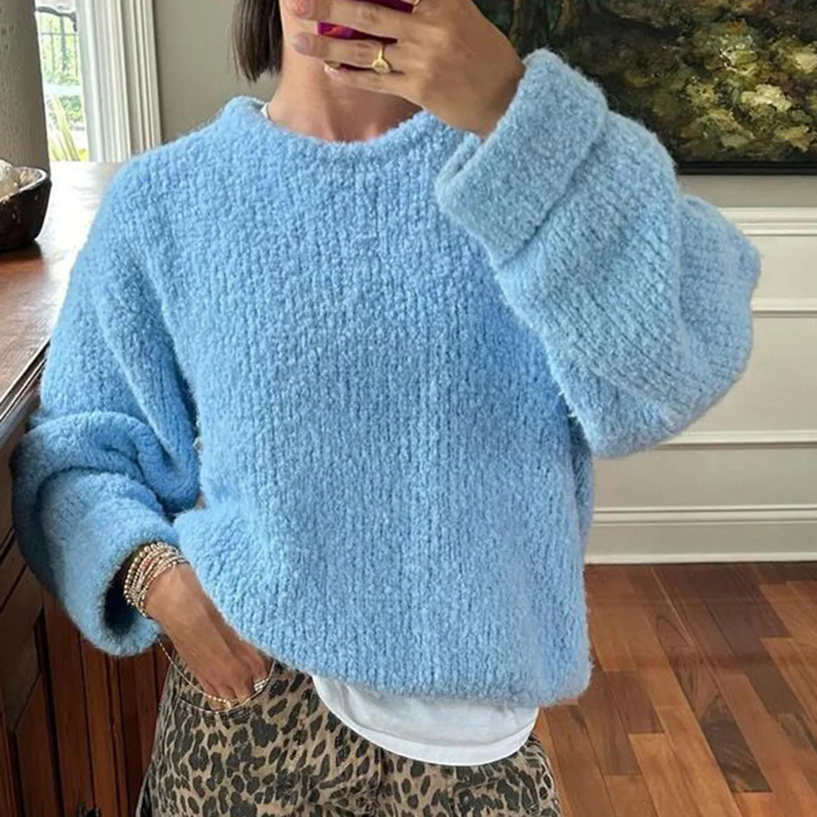 Women Knit Oversized Sweater Casual Long Sleeve Loose Knitted Solid Color Pullover Jumper Y2K Hajakuju Fall Winter Tops 240824