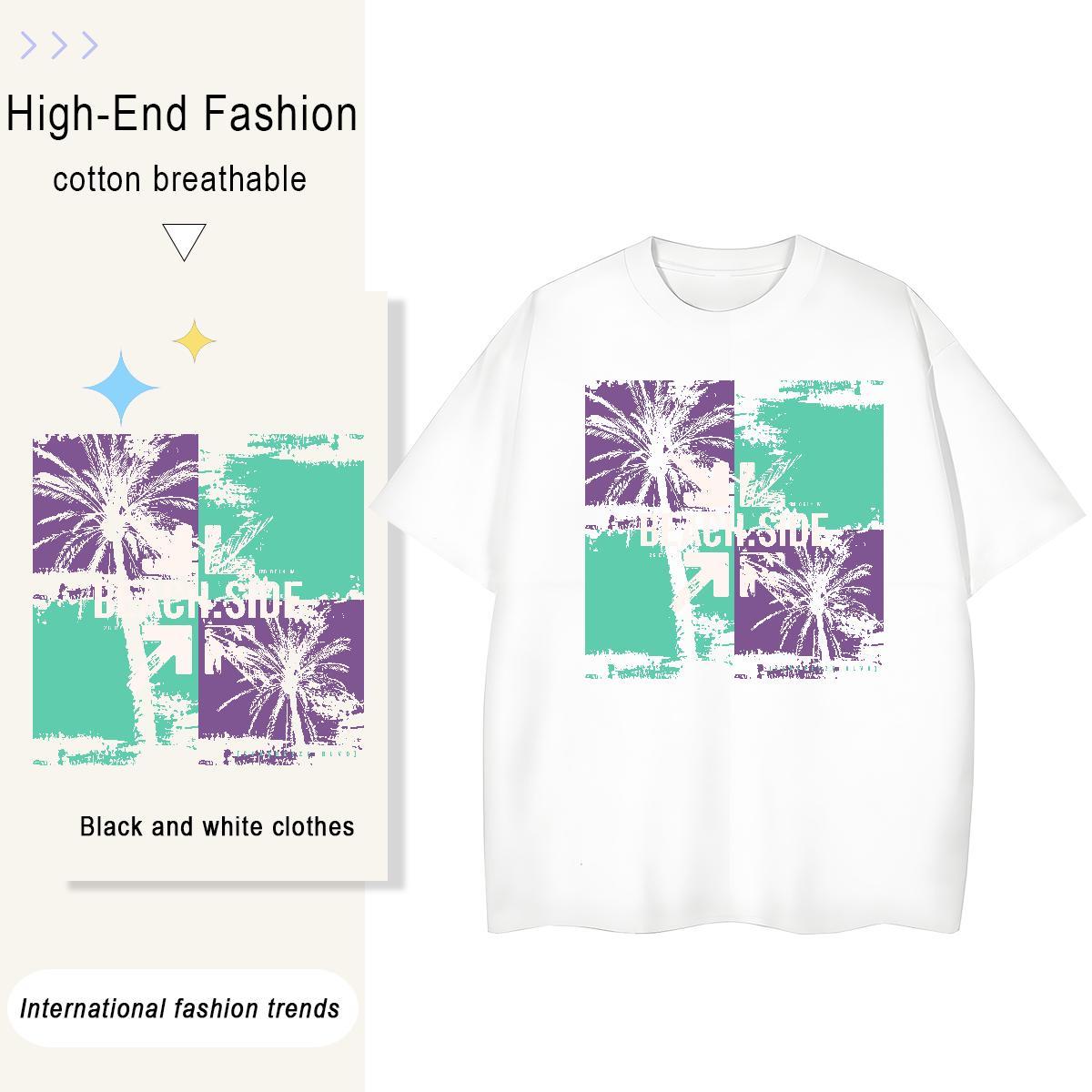Loose Couples T Shirts 230g Cotton painting Hip Hop T Shirts Women Short Sleeve O-Neck DIY Printed Polos