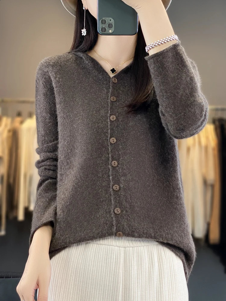 Addonee Spring Autumn Women 100% Merino Wool Hooded Sweater Cashmere Cardigan Hoodies Knittwear Basic Quality Clothing Tops 240824