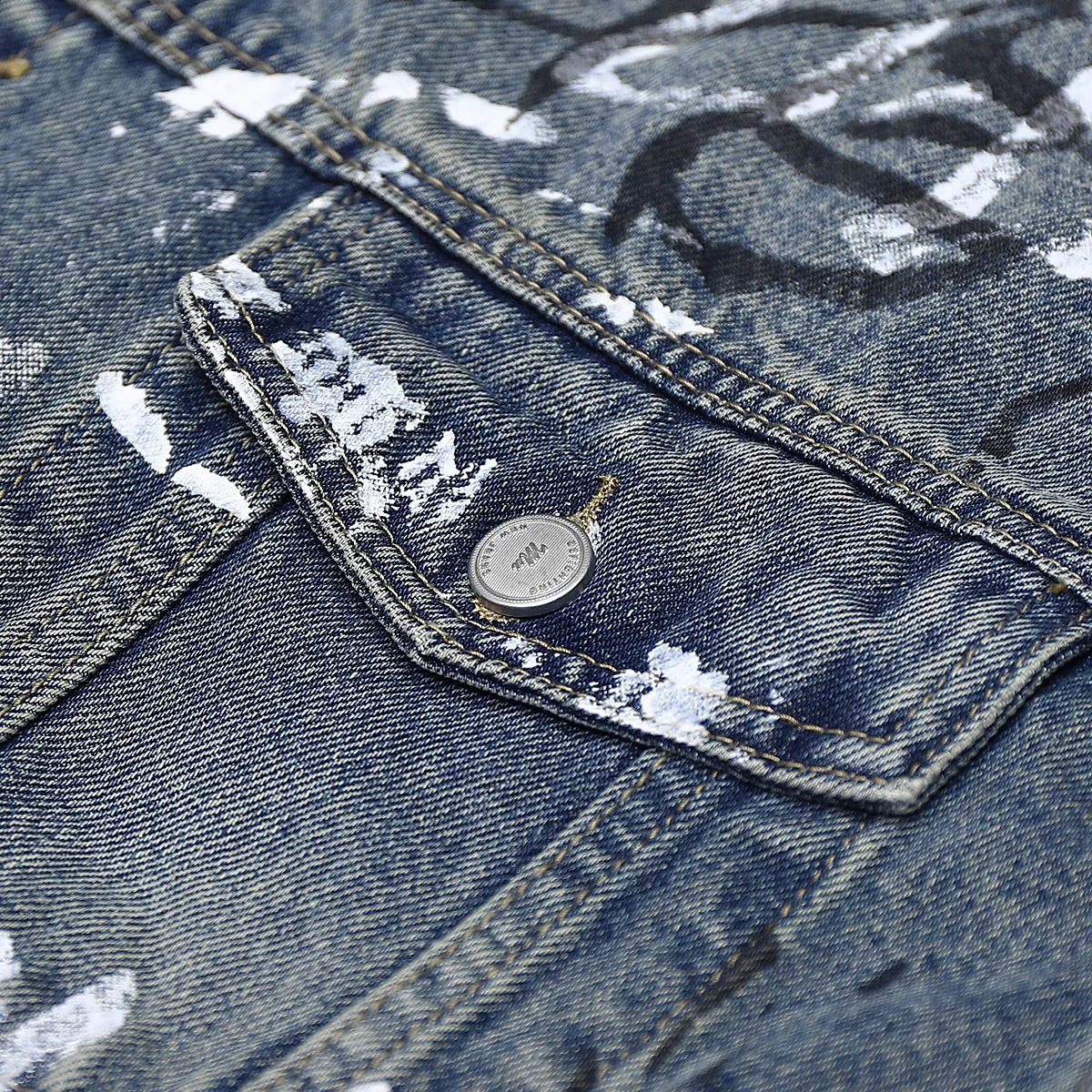 ly printed Distressed retro denim jacket for mens fashion graffiti hiphop lapel button up jeans 240824