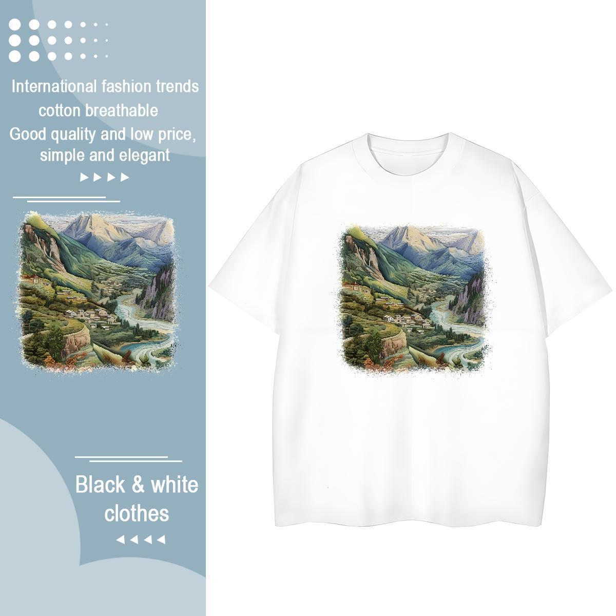 Brand Women Tshirts 100% Cotton 230g mountains Sport T-Shirts Breathable Short Sleeve DIY Printed Tee Shirt