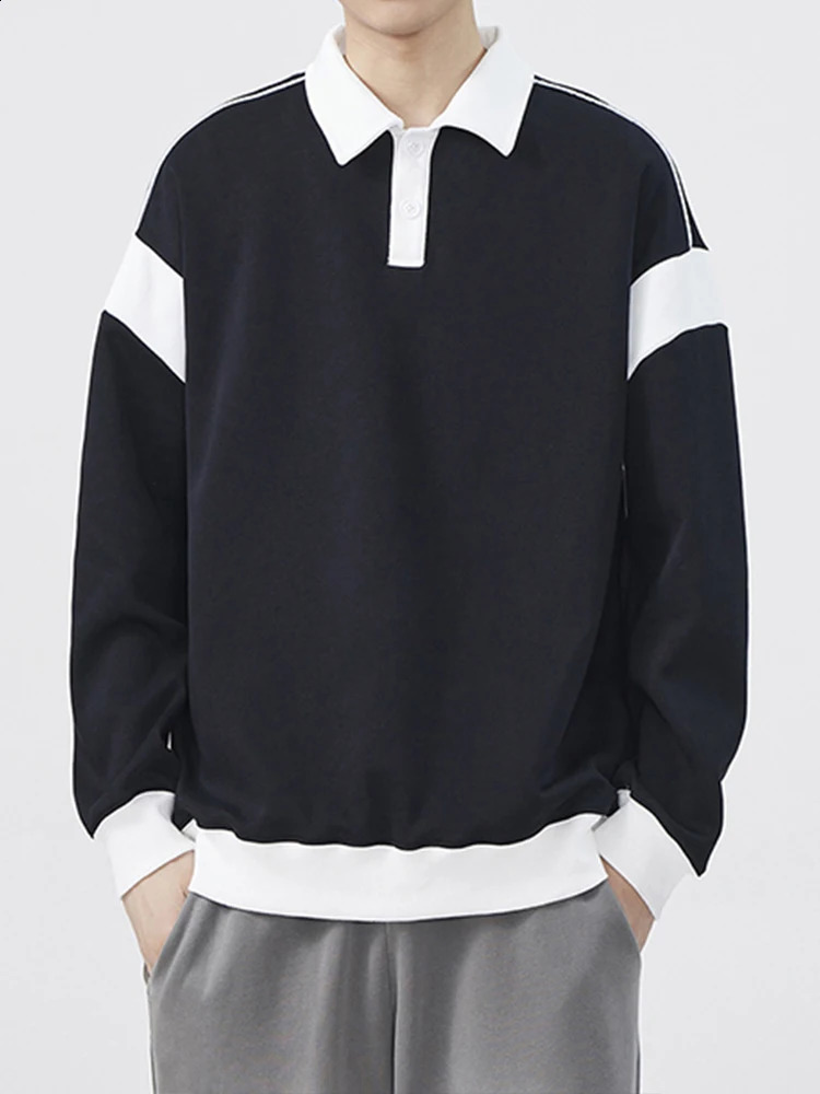 Long Sleeve Polo Shirts Men Fall Turndown Collar Sweatshirts Men Streetwear Fashion Clothing Men Solid Color Lapel Shirts 240824