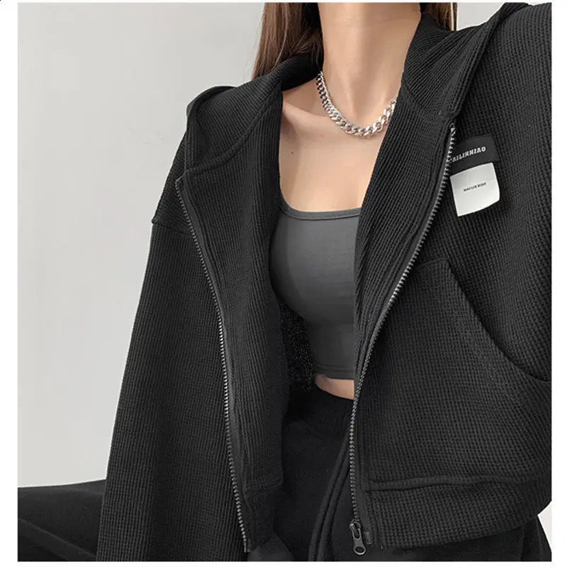 Harajuku Women Sweatshirts Korean Fashion Sportswear Female Zip Up Hoodies Vintage Streetwear Basic Casual Cropped Top Autumn 240824