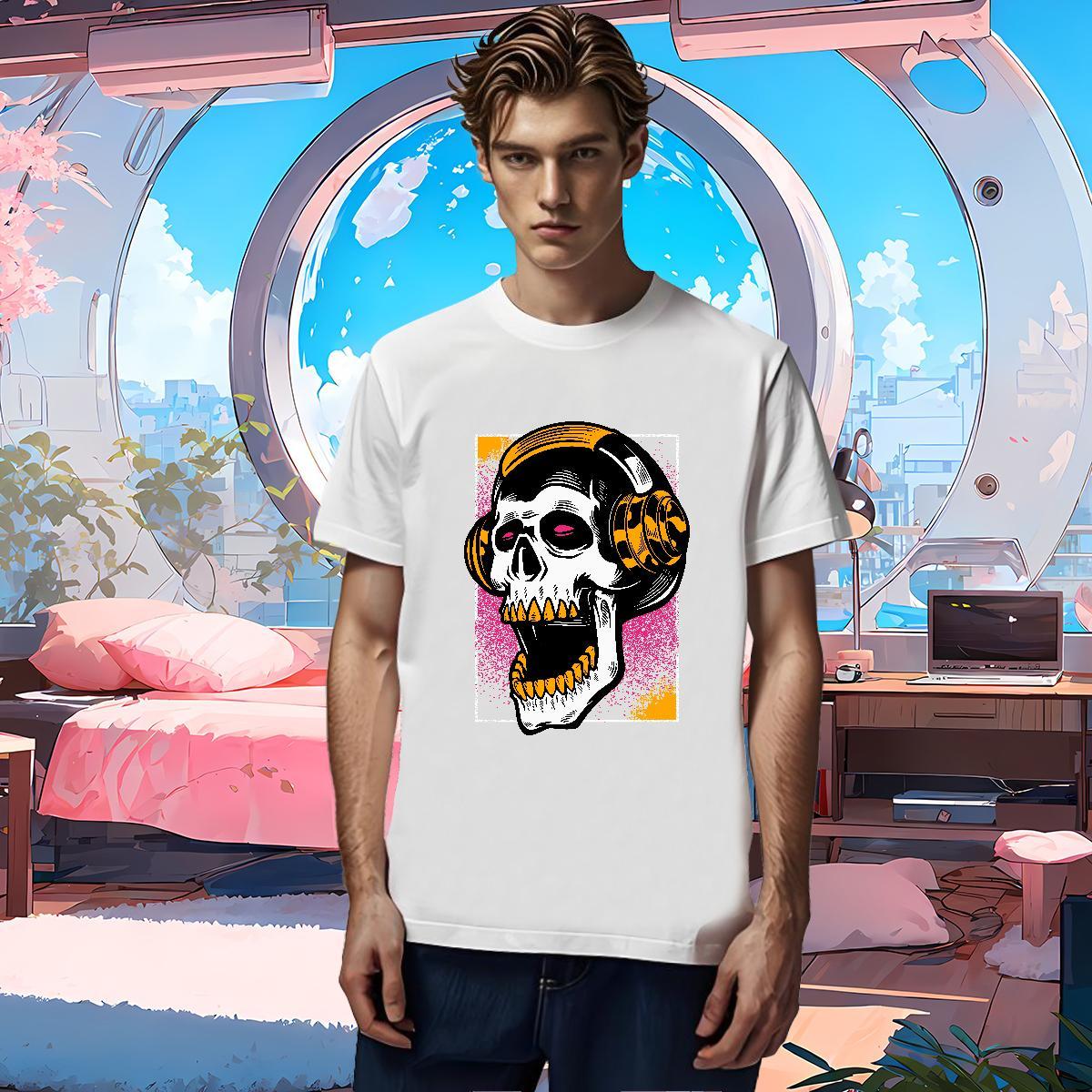 Free Shipping T-Shirts for Men 230g Cotton skull Street Wear Cartoon Printing L-4XL Crew Neck Breathable Men Clothes T-Shirt DIY Customized Tee Shirt