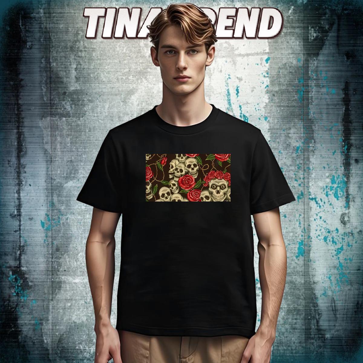 Comfortable T Shirts Men 230g Pure Cotton skull Beach Custom Printed Crew Neck Men Clothes T-Shirt Fashion Casual Tops Shirt
