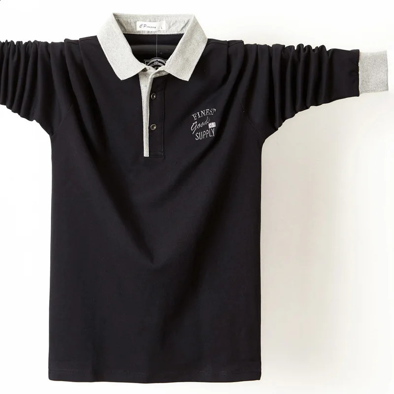Fashion Autumn Plus Size M-6XL Mens Business Casual Cotton Polo Shirt Solid Embroidered Long Sleeve Mens Polo Shirt 240824