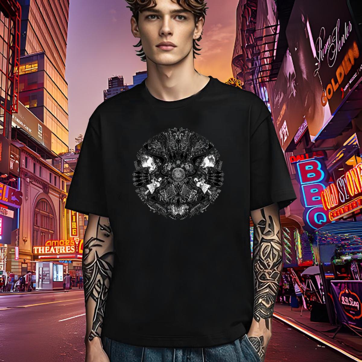 Brand T-Shirts for Men 100% Cotton 230g eye of the devil Hip Hop Skull Breathable Short Sleeve Tshirt for Man Woman 2024 Wear