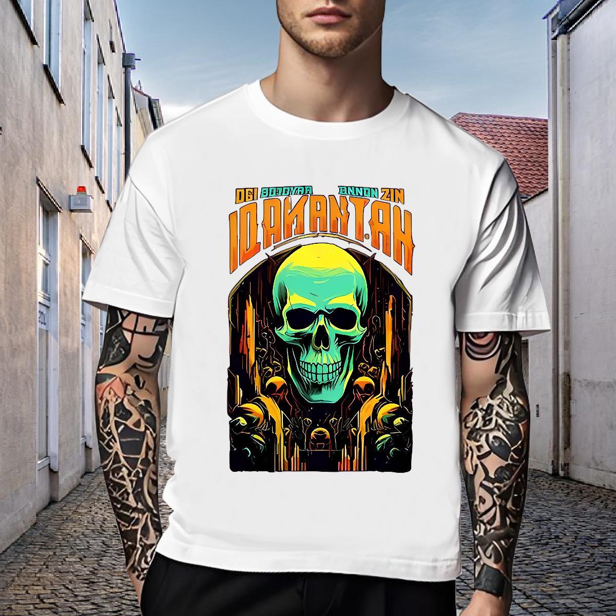 Loose Mens T Shirts 230g Pure Cotton skull Anime Printing Street Custom Printed Breathable Short Sleeve Men Tops Tees 2024 DIY Clothings