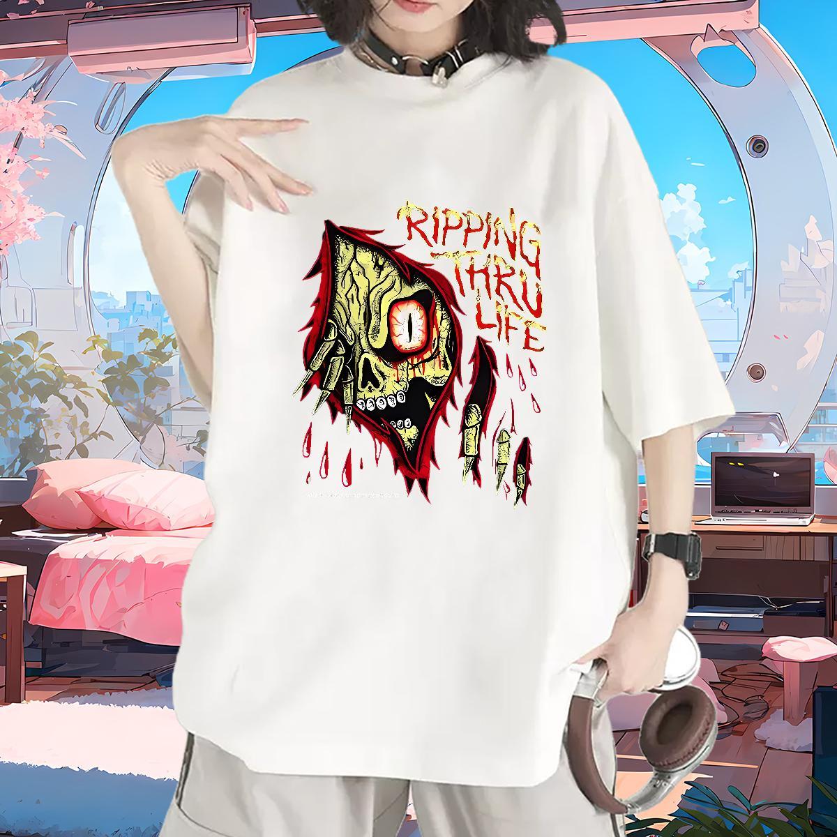 Female Women Tees 100% Cotton 230g SCARY Street Casual Women T Shirts Breathable Crew Neck Black White Tshirts