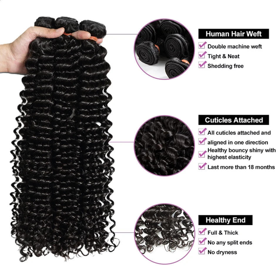 Curled human hair bundle 30 32 inches Remy unprocessed virgin 100 water wave 3 4 5 bundles trade 240801