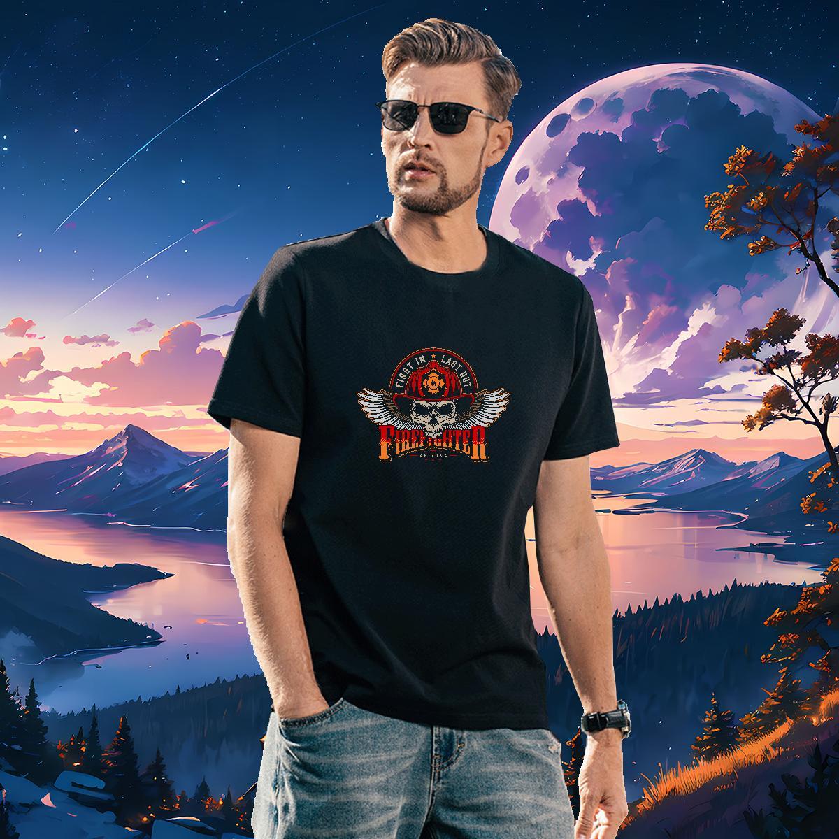 Loose T Shirts Men 230g Pure Cotton skull Hip Hop White Plus Size Breathable Short Sleeve Mens Tshirts Classic Casual Tees Shirts