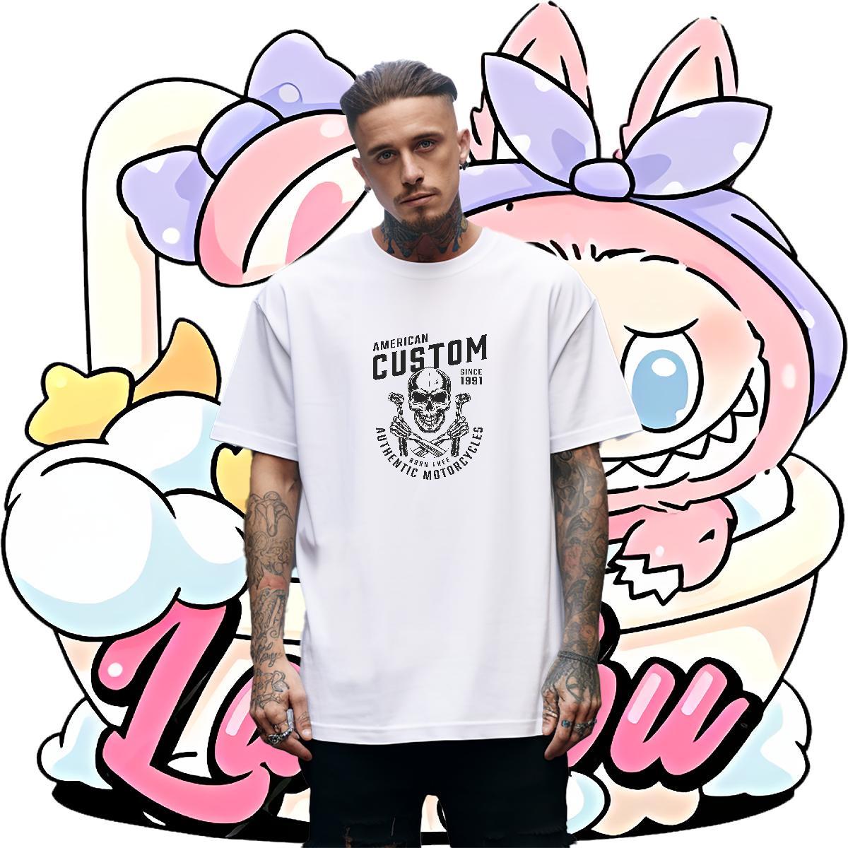 Brand T-Shirts for Men 230g Cotton skull Hip Hop Street Custom Print Plus Size Breathable Short Sleeve Tshirt for Man Woman DIY Customized Tops Tees