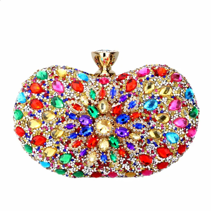 Multi Colors Two Side Crystal Floral Clutch Chain Bag Evening Woman Diamond Wedding Shoulder Wallet Purse Handbags 240824Z