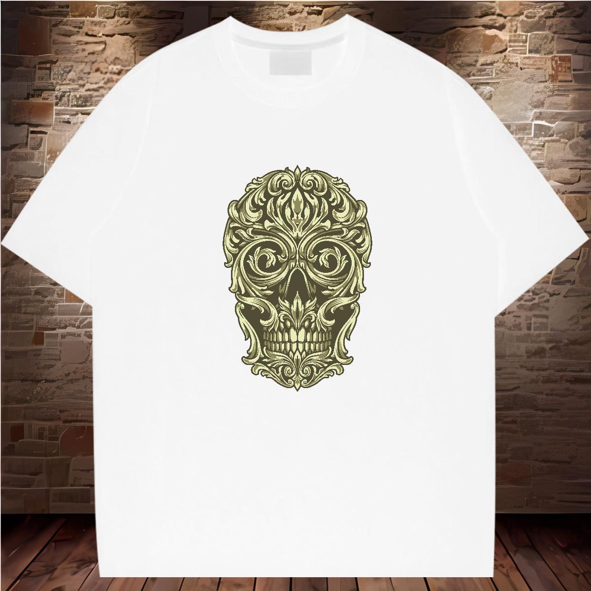 Classic T shirt 230g Pure Cotton skull Beach Black White Short Sleeve Soft Men Tshirts DIY Customized Clothings