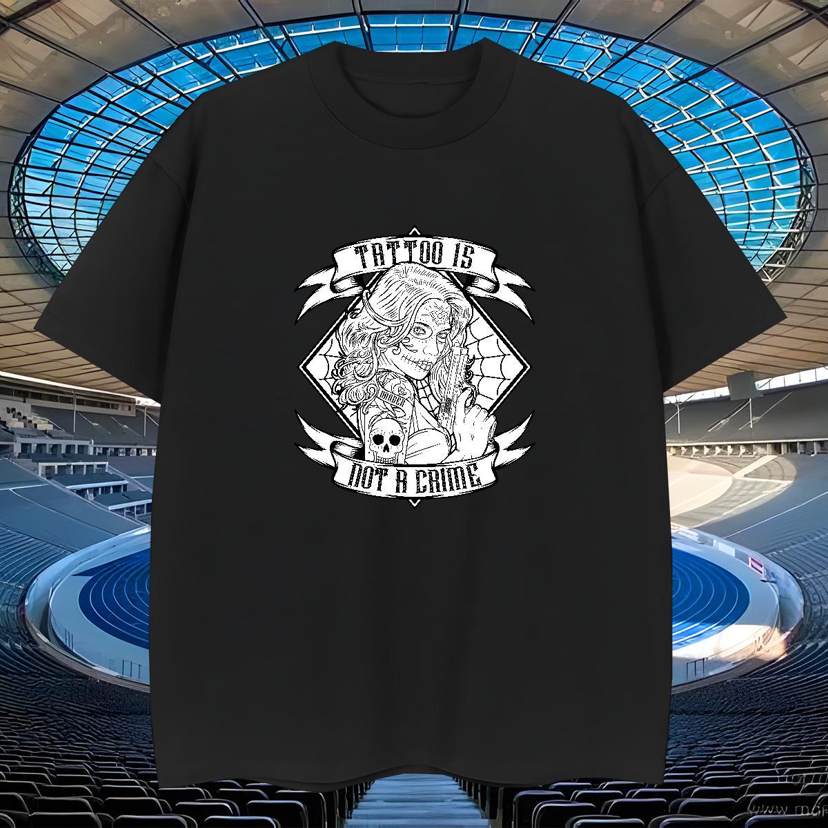 Brand T-Shirts for Men 230g Pure Cotton skull High Street Hip Hop Customized Print O-Neck Short Sleeve Men Tees New Top Tees