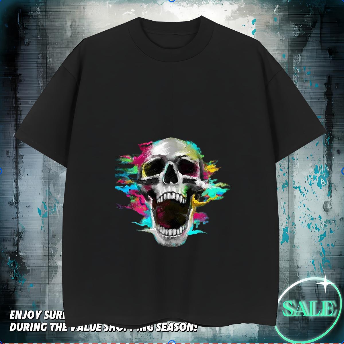High Quality T Shirts Men 230g 100% Cotton skull Hip Hop DIY Anime Crew Neck Men Tops Tees Wholesale Tops Shirt