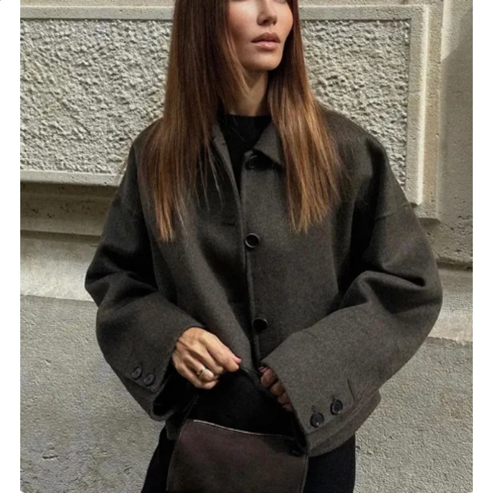 Stylish Womens Twotone Wool Coat for Women 2024 Warm Chic Singlebreasted Pocket Jacket Casual Slimfit Lapel 240824