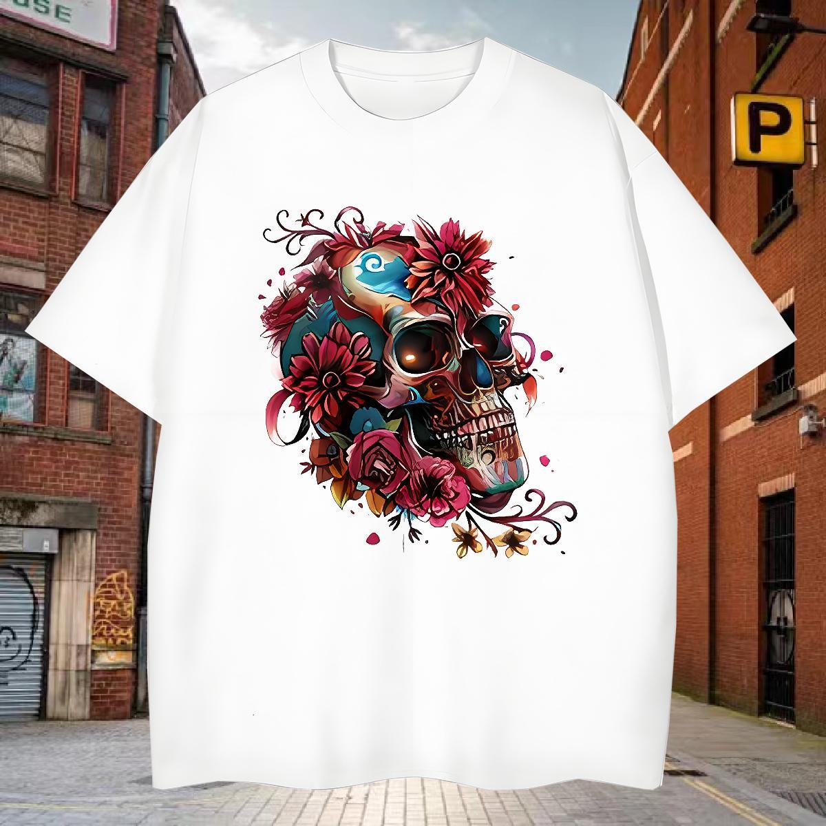 High Quality T Shirt For Man 230g Pure Cotton skull Street Casual DIY Breathable Soft Men Tees New Tees Shirts