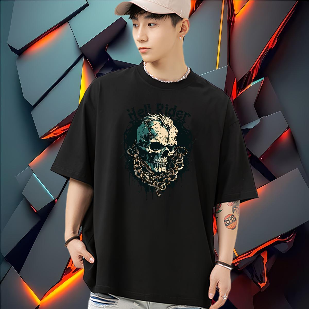 Unisex Man T Shirts 100% Cotton 230g skull Daily Outfit Oversized 3XL 4XL Breathable Crew Neck Couples T Shirts Fashion New Top Tees