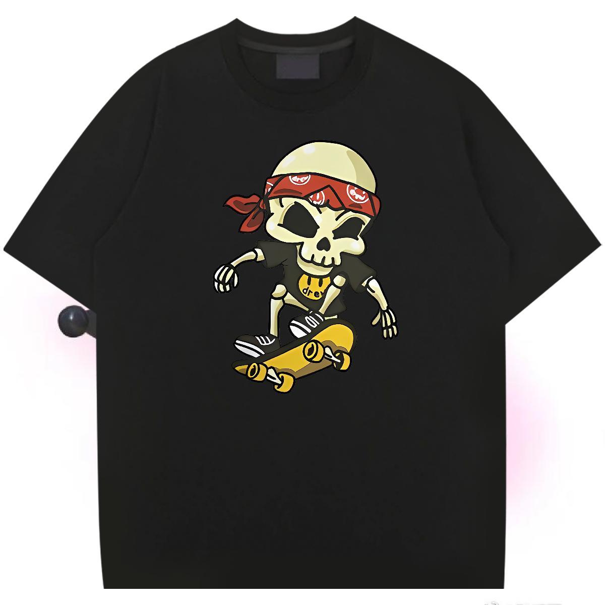 Soft Mens T Shirts 230g 100% Cotton skull Daily Wear Anime Print Breathable Short Sleeve Tshirts Casual New Tees