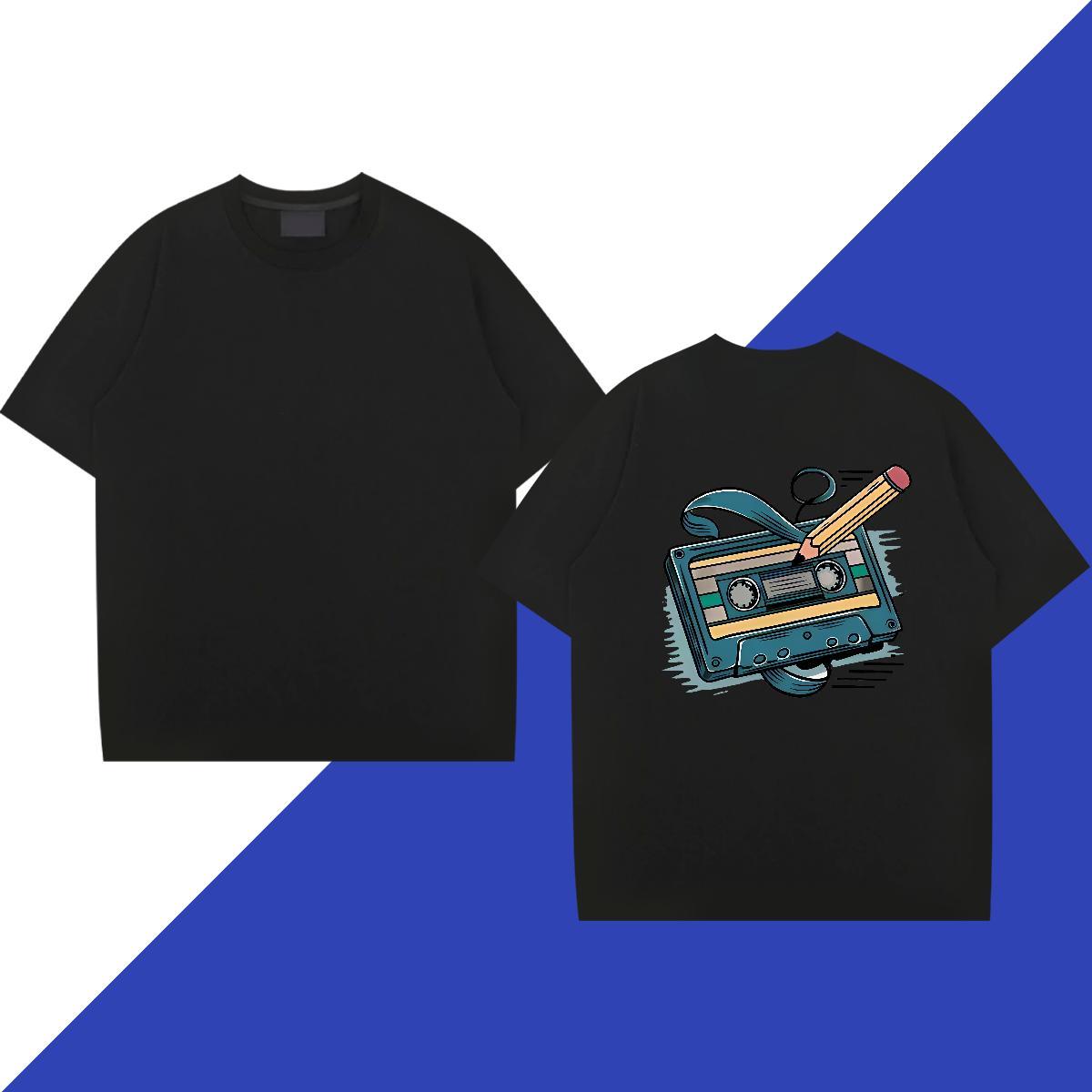 New Tshirts radio High Street Hip Hop 230g Pure Cotton Clothings Short Sleeve O-Neck Designer Men T Shirts DIY Anime