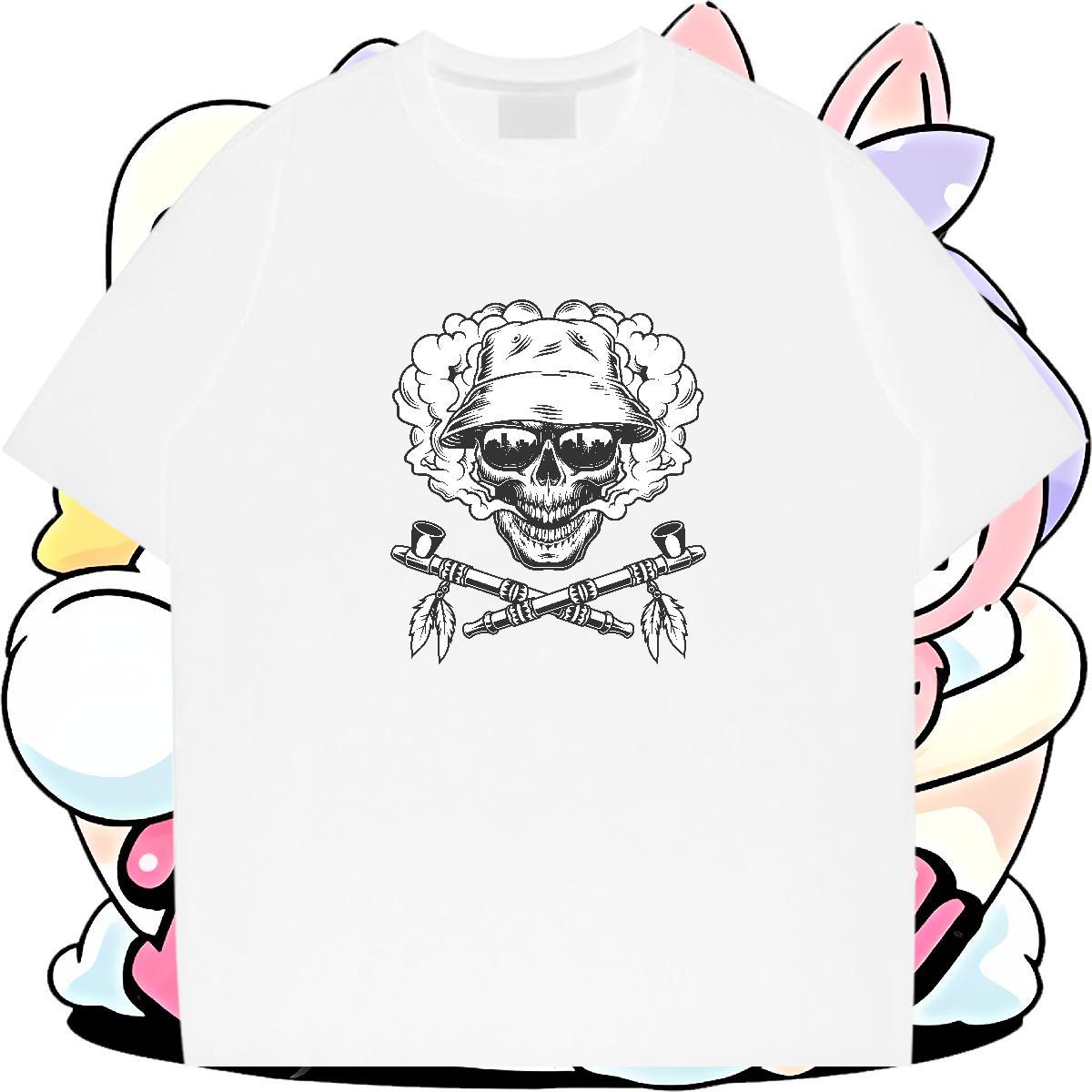 Designer Men T Shirts 230g Cotton skull Casual Plus Size Cartoon Crew Neck Men Tshirts Factory Direct Wear