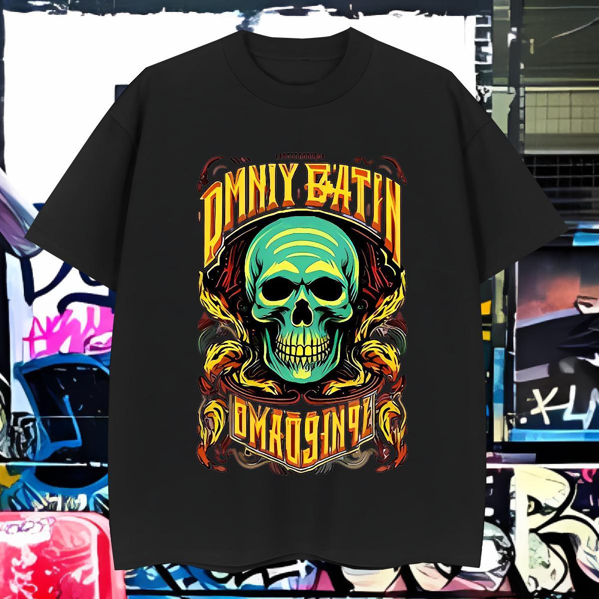 Loose Fit T shirt 100% Cotton 230g skull Street Black Oversized Breathable Short Sleeve Men Clothes T-Shirt Brand Top Tees
