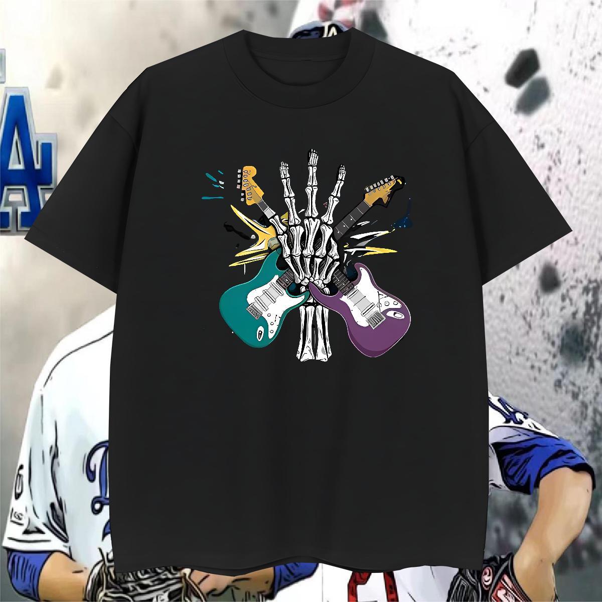 Designer T-Shirts 100% Cotton 230g guitar Hip Hop Custom Big Size Breathable Soft Tshirt for Man Woman 2024 Summer Tops Tees