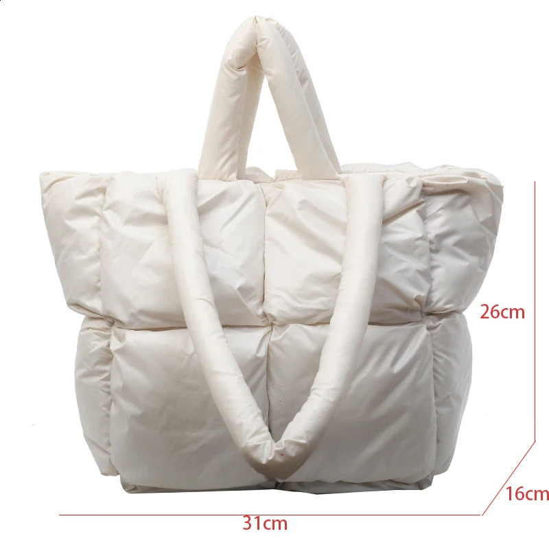 Beige Puff Bag For Women Nylon Shopping Bag Large Capacity Shoulder Bag Black Down Feather Handbag Tote Big 240824