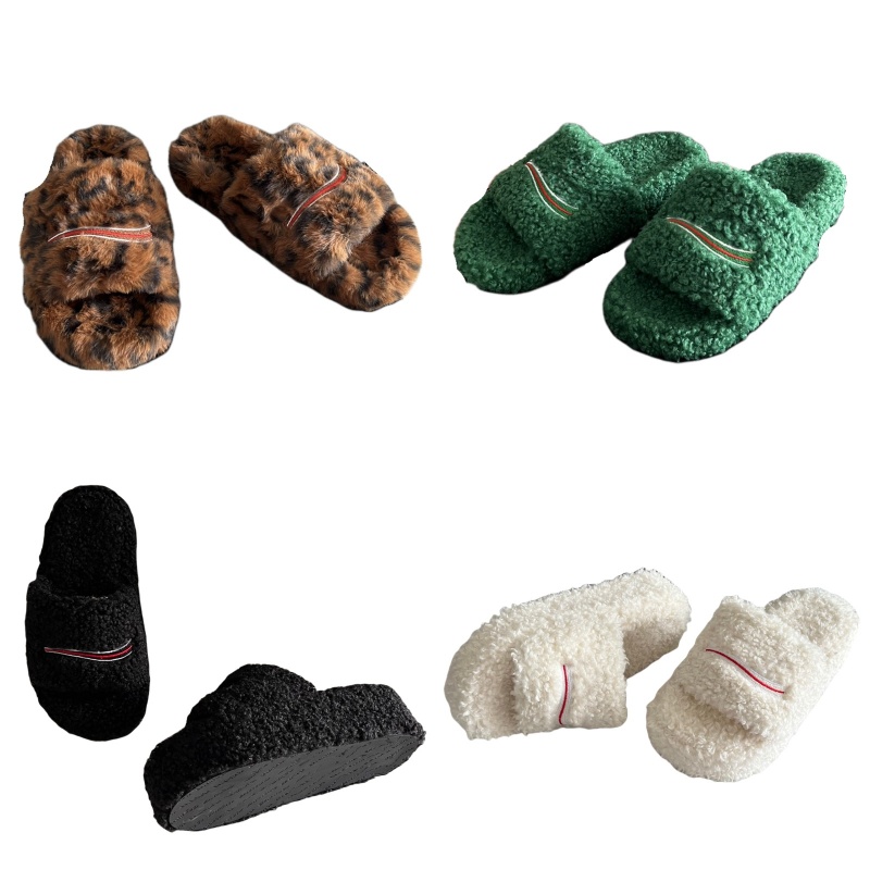 Slippers women's luxury designer shoes leopard print platform shoes winter warm beach shoes soft fur slippers classic plush slides wool indoor shoes letter brand
