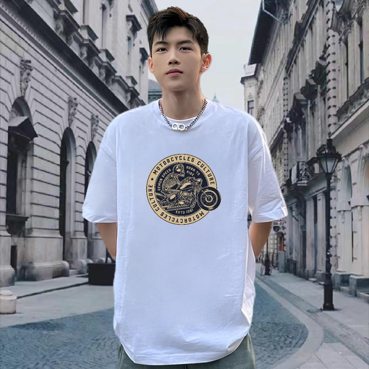 Loose Man T Shirts 230g Cotton skull Hip Hop Custom Print Plus Size O-Neck Short Sleeve Tshirt for Man Woman Designer Fashion Tees