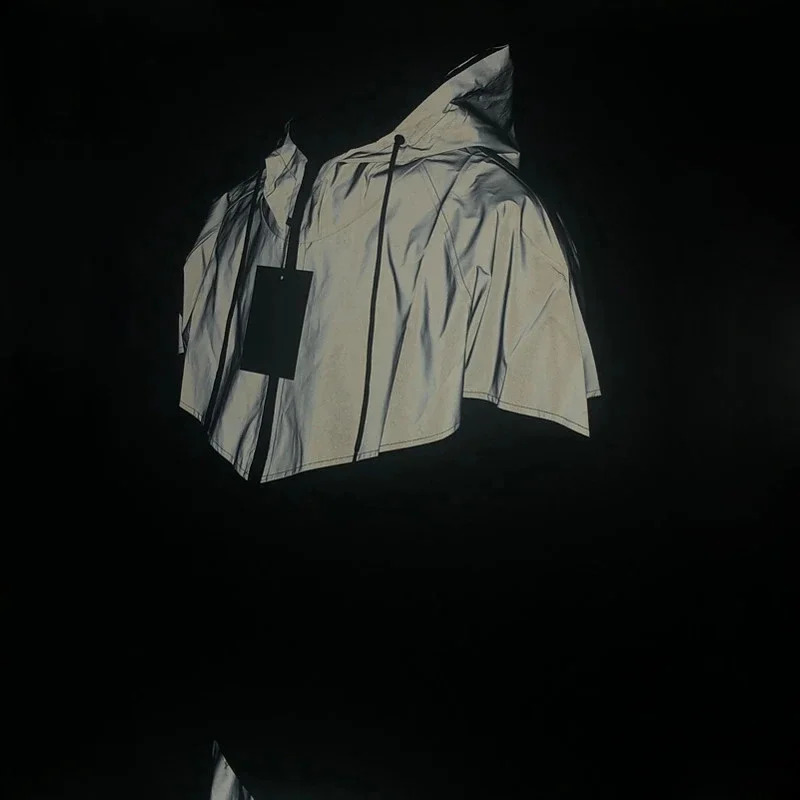 Night Men Patchwork Reflective Jacket Hip Hop Party Dancer Casual Waterproof Windbreaker Coat Trend 240718
