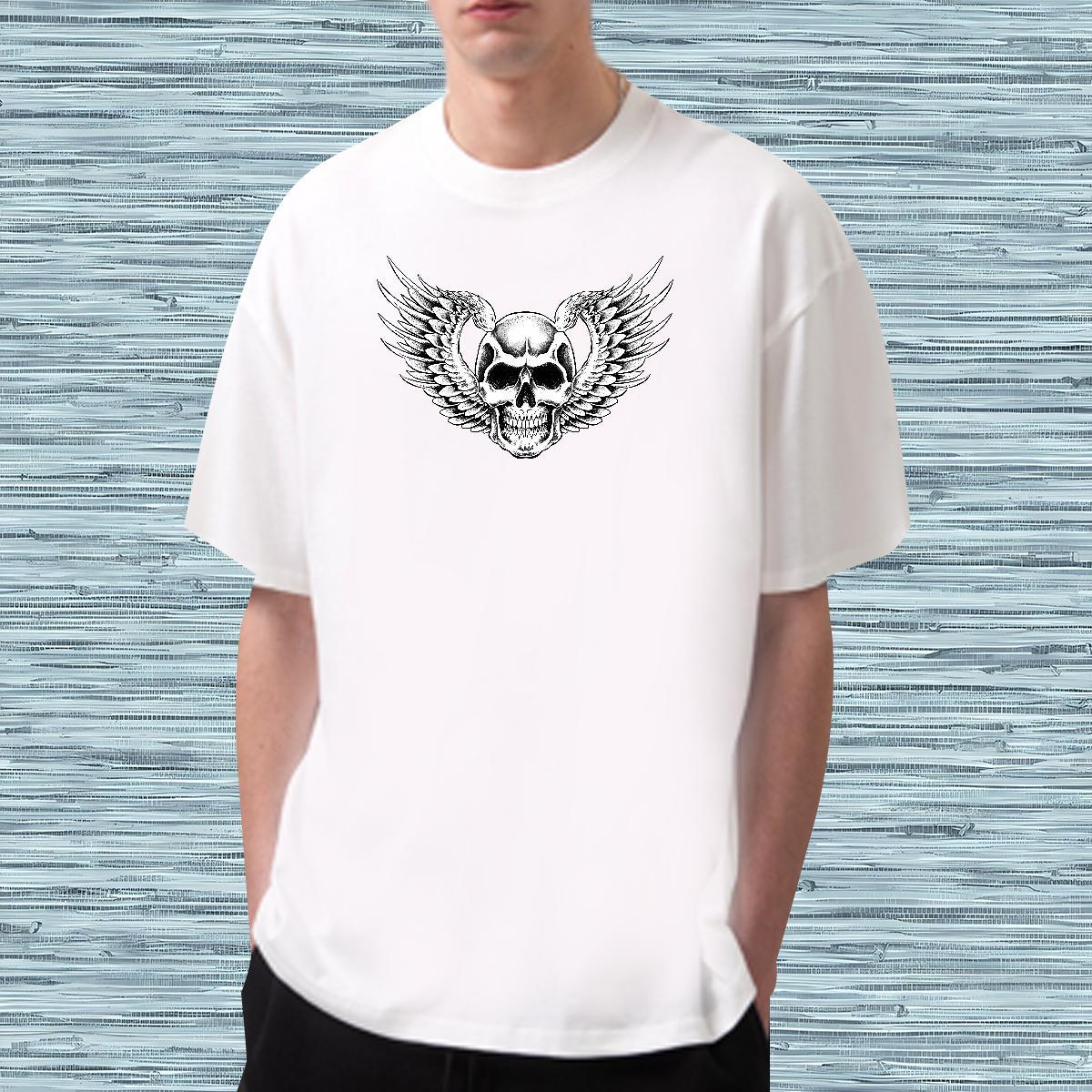 Soft T Shirt For Man 230g 100% Cotton skull Street wear Hip Hop Black Oversized O-Neck Short Sleeve Men Tees Fashion New Tops Tees