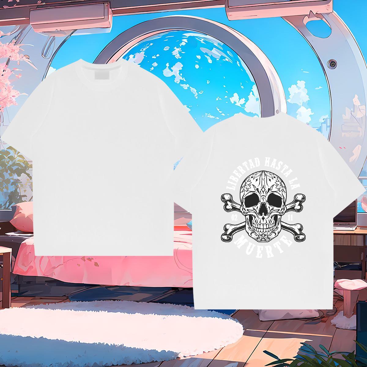 Popular T-Shirts 230g Pure Cotton skull Hip Hop Street Custom Big Size Short Sleeve Soft Men Clothes T-Shirt Stylist Polos