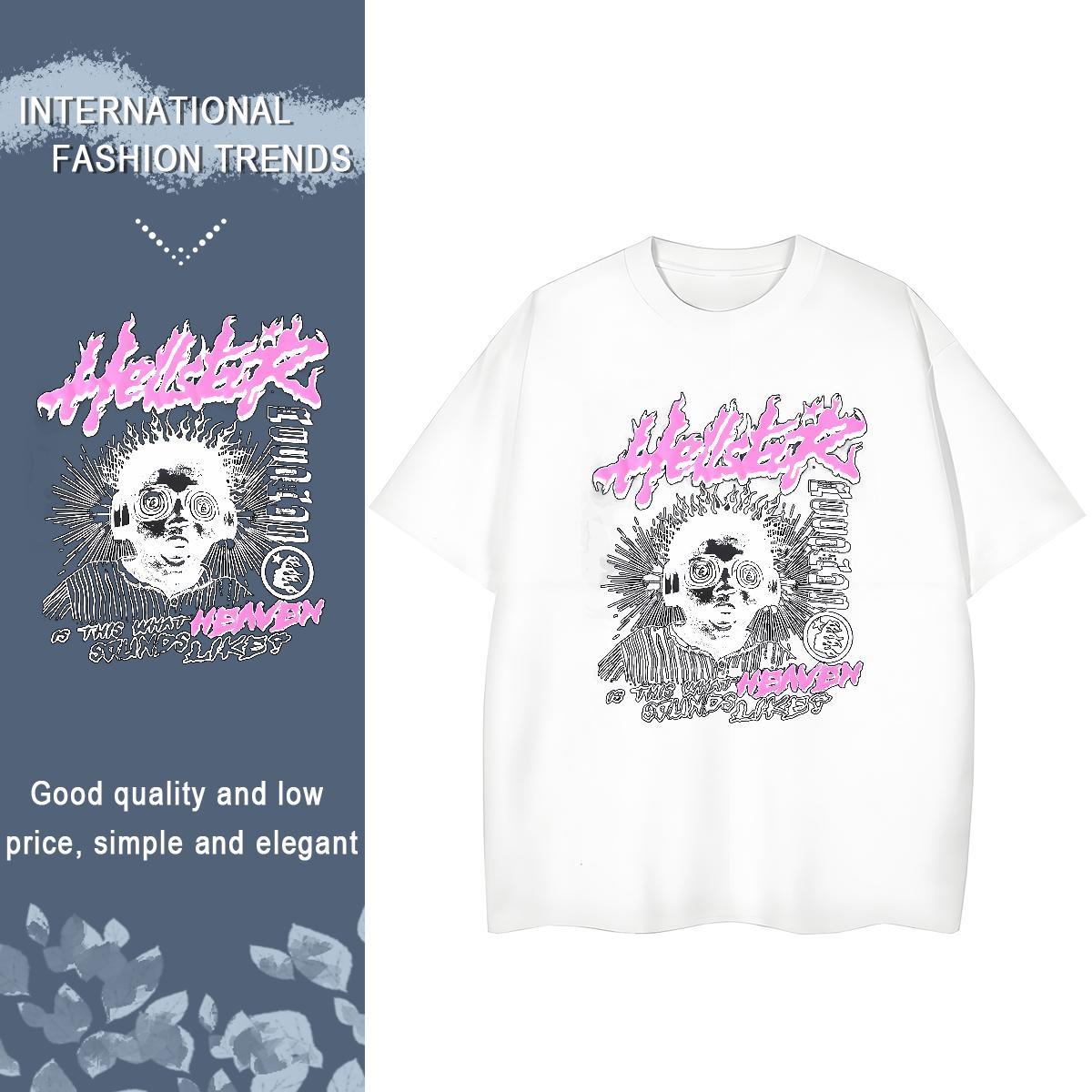 Loose Mens T Shirts 100% Cotton 230g letter Street Wear Asian Size Breathable Short Sleeve Men Tees Casual New Clothes