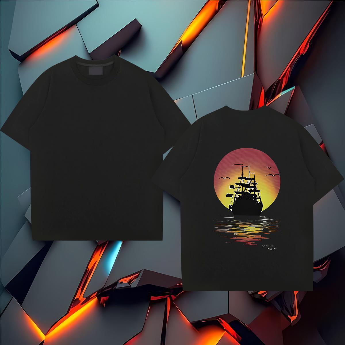 Cool Mens T Shirts 230g 100% Cotton sunset Beach DIY Short Sleeve Soft Men Tops Tees New Clothes
