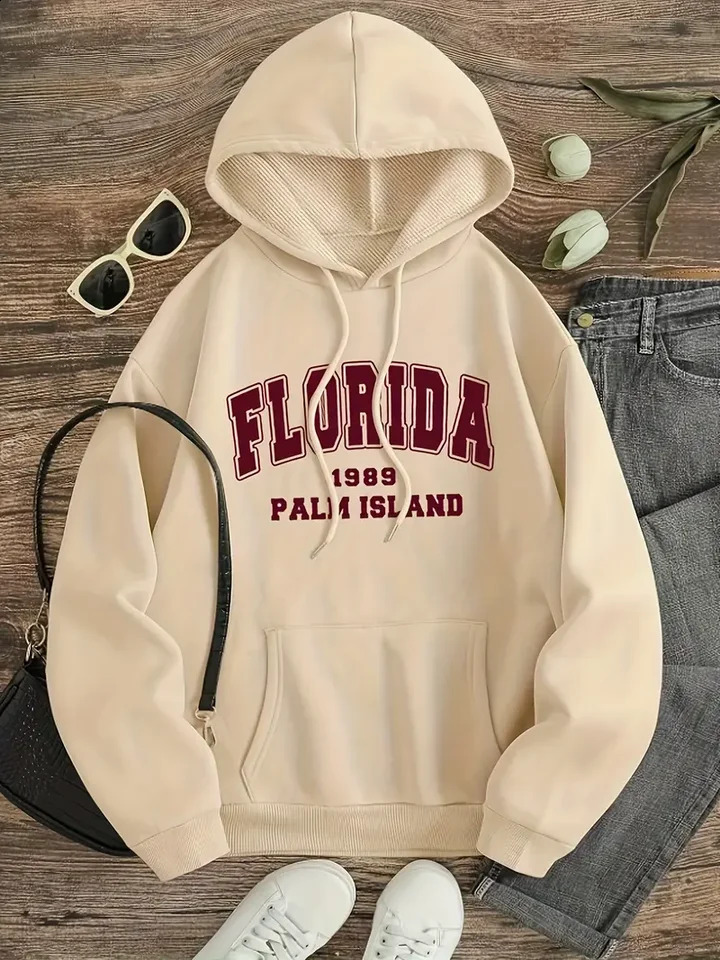 Womens Casual Pullover Hoodie With Florida 1983 Palm Island Graphic Fashionable All-Match Style Comfort Fit - Available In Mu 240824