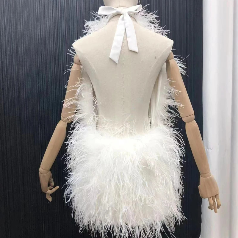 100% natural Ostrich fur bodysuit with a length of 70cm backless n sexy womens real dress bra coat 240824