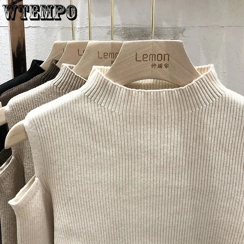 Fashion Sweaters Women Autumn Winter Knitwear Off Shoulder Sexy Pullover Sweaters Half High Neck Knitted Solid Casual Sweater 240824