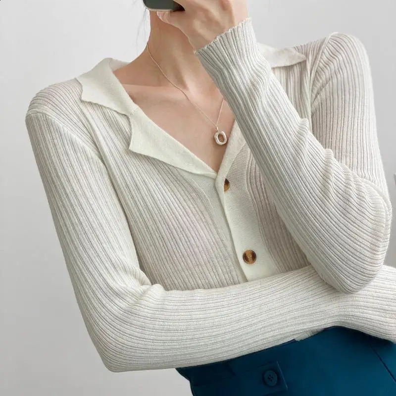 Autumn Winter Simplicity Turn-down Collar Cardigan Women Clothing Fashionable Buttons Solid Color Knitting Top Tee Ladies Tops 240824