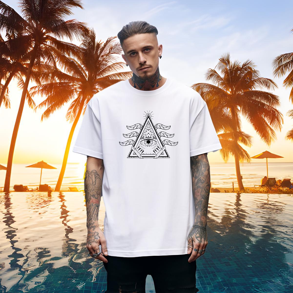 High Quality T-Shirts 100% Cotton 230g eye of the devil Summer Casual Plus Size Cartoon Short Sleeve Soft Men Tshirts Fashion Design Clothes