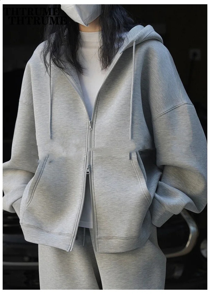 Winter Autumn Women Chic Hoodies Fashion Solid Zipper Oversized High Street Hooded Casual Office Lady Outwear Sweatshirts 240824