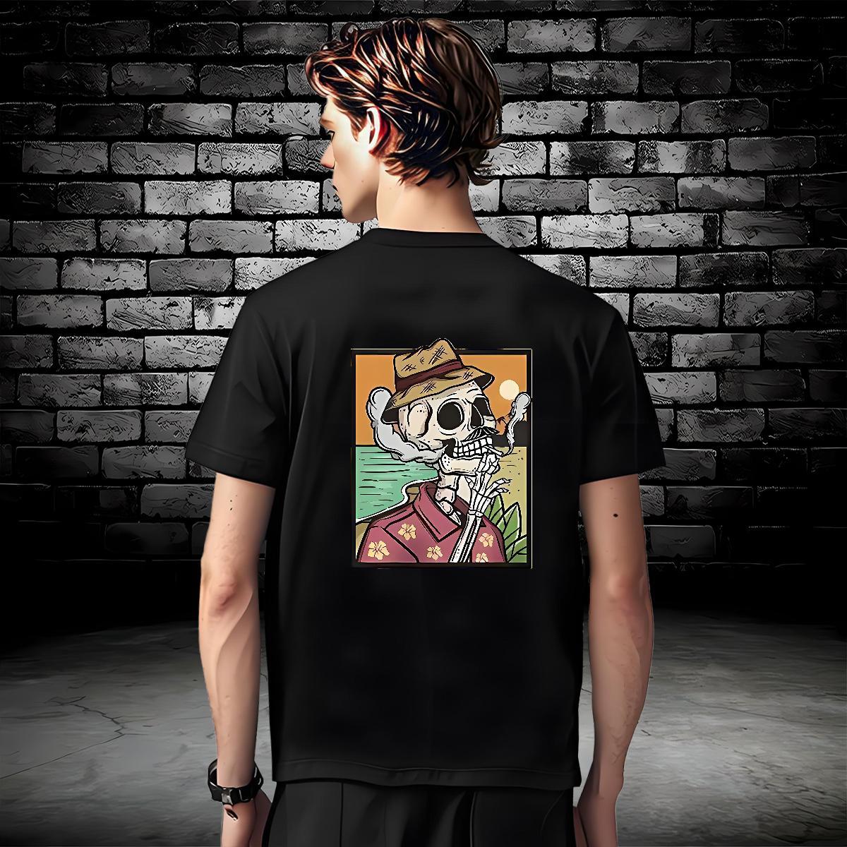 Wholesale Mens T Shirts 100% Cotton 230g skull Daily Outfit Floral Print Breathable Crew Neck Tshirts Stylist Polos
