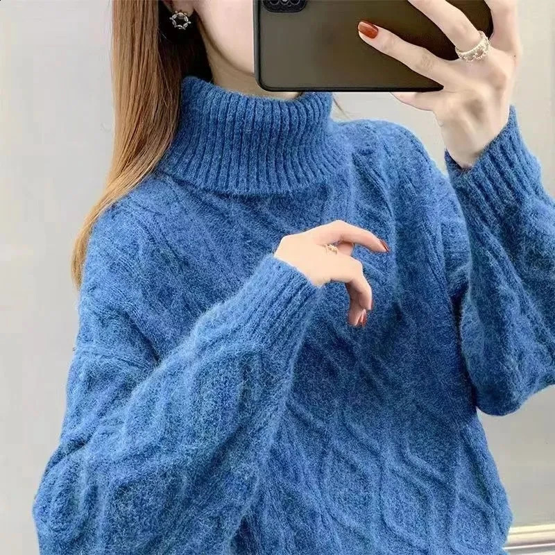 Womens Turtleneck Sweater Fall Winter Loose Warm Knit Pullover Tops Candy Colors Knitwear Jumper Korean Soft Casual Poleras 240824