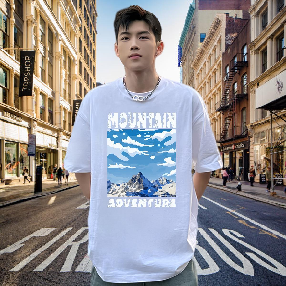 Unisex Man T Shirts 100% Cotton 230g mountains Hip Hop Custom Big Size Short Sleeve O-Neck Tshirt for Man Woman Fashion Top Tees