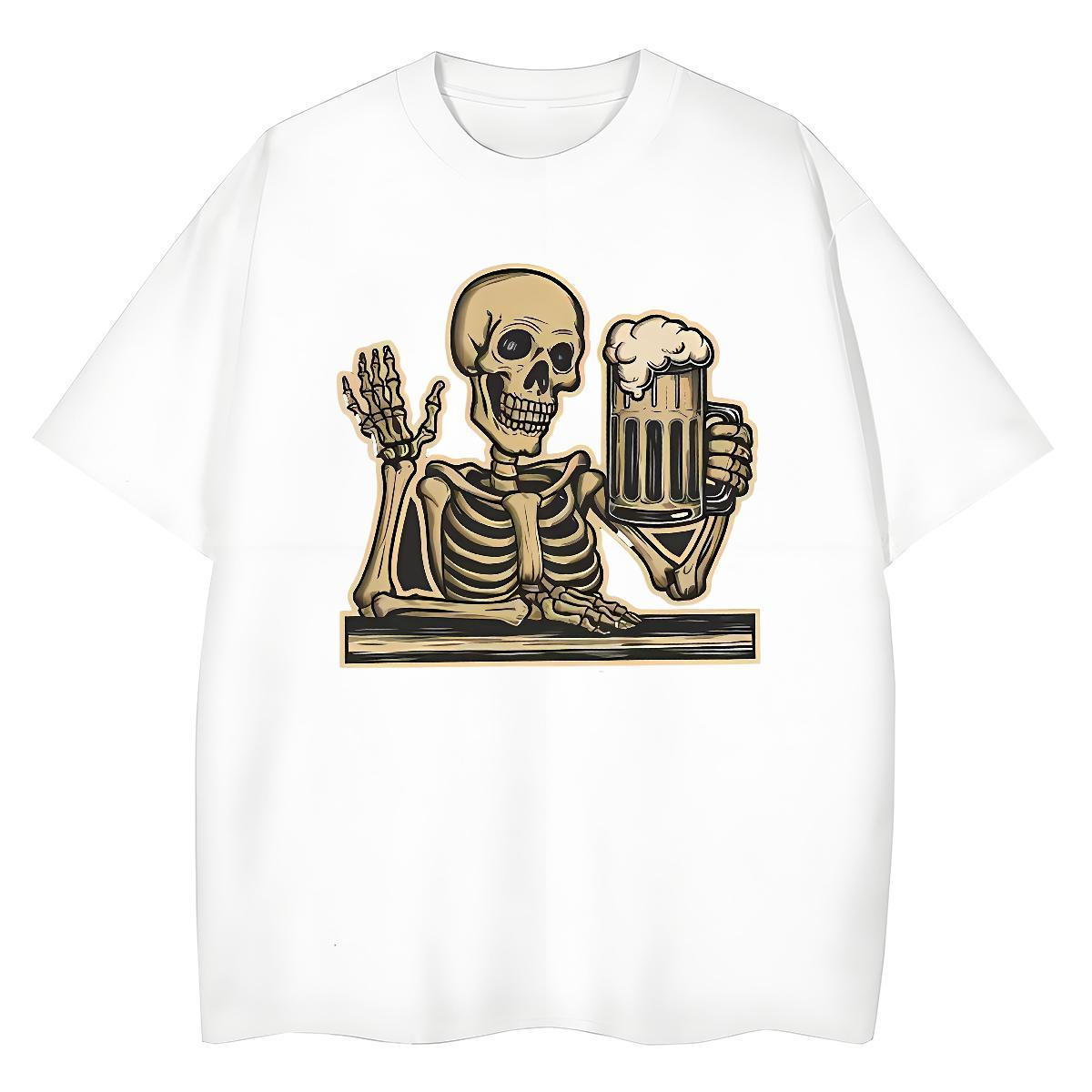 Comfortable T-Shirts for Men 230g Pure Cotton skull Summer Casual Graphic Crew Neck Breathable Couples T Shirts Fashion New Polos
