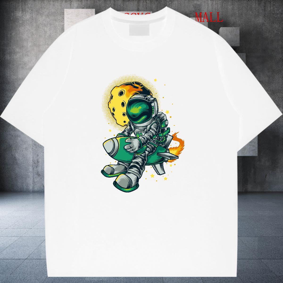Loose Women Tshirts 230g Cotton universe Sports Street Wear T-Shirts for Women Breathable Short Sleeve Cartoon Print Tops