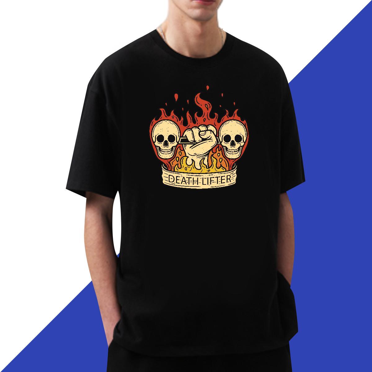 Loose T-Shirts for Men 100% Cotton 230g skull Outdoor Asian Size Breathable Short Sleeve Tshirt for Man Woman Custom Top Tees
